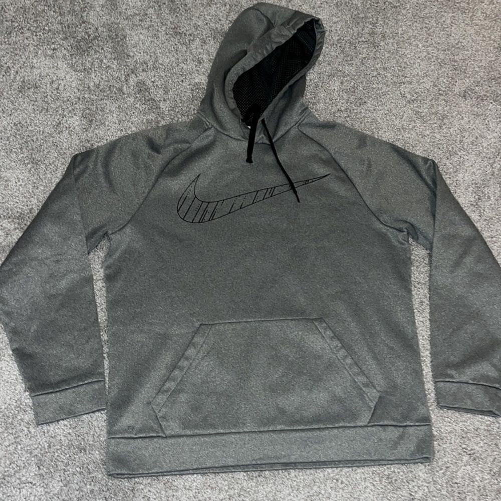Nike Gray swoosh print Work out training gym lined hood Hooded hoodie sweatshirt